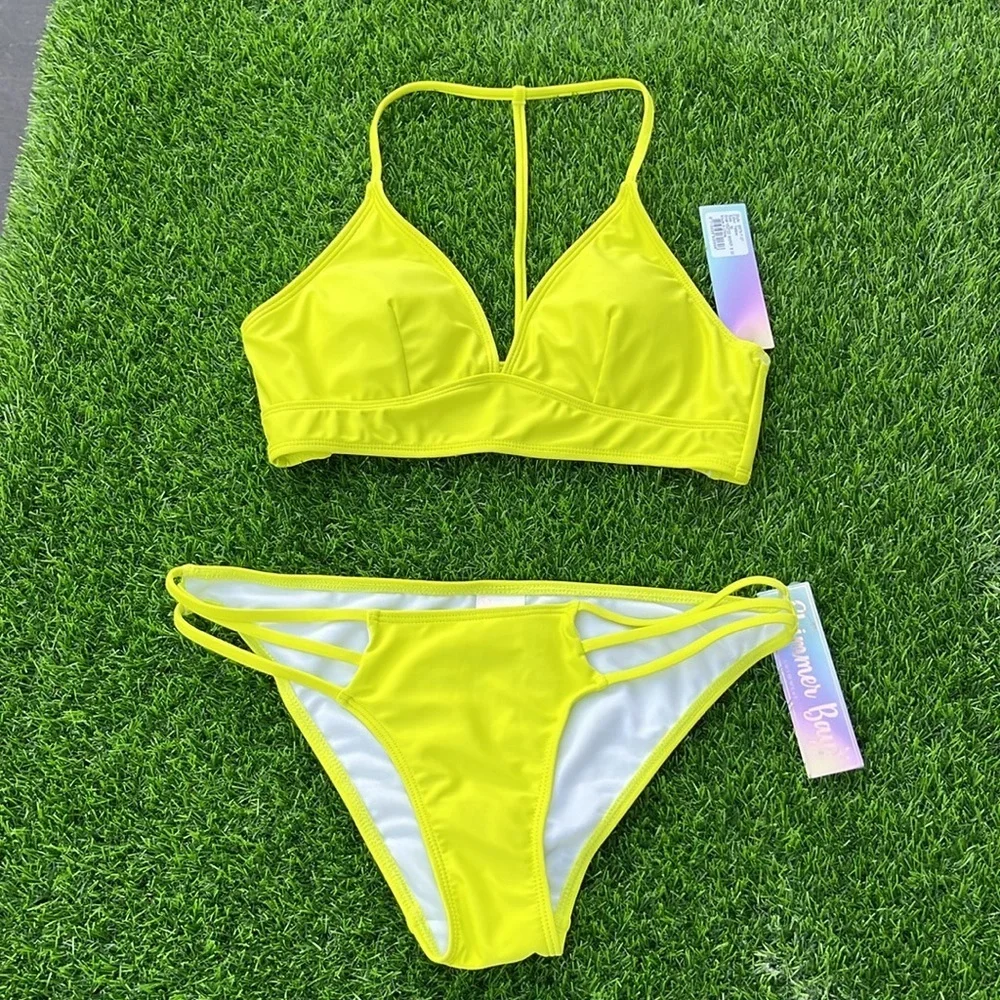 SHIMMER BAY Neon Yellow Bikini size medium